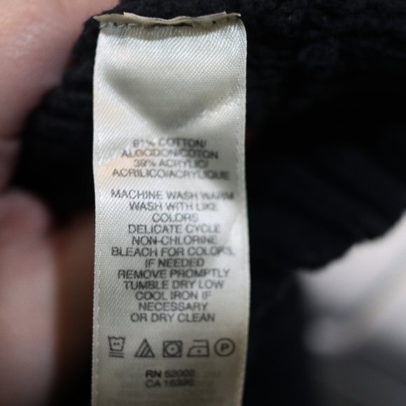 DKNY Jeans Black Cable Knit Sweater Textured Waffle Rib Swirl Band Collar Large - Picture 12 of 13